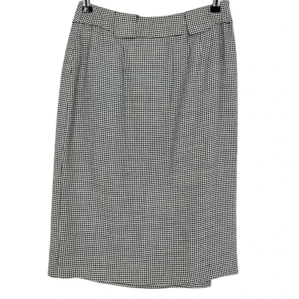 Lord & Taylor Wrap Pencil Skirt Midi Houndstooth Pleated Linen Blend